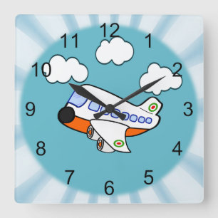 Horloge Carrée Avion de dessin