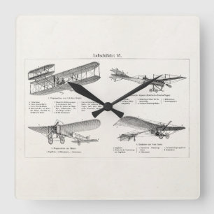Horloge Carrée Avion vintage Rétro Vieux Biplane Planes Antiques