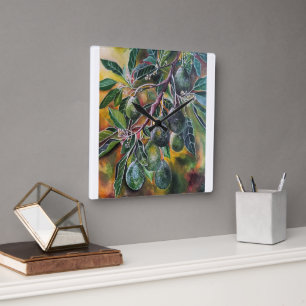 Horloge Carrée Avocats au soleil d'automne Peinture d'Alfred Fox