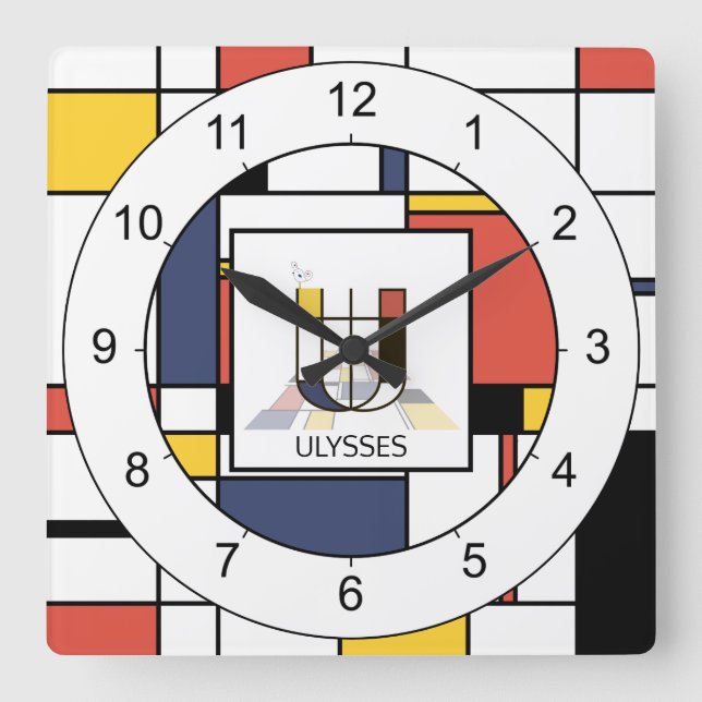 Horloge Carrée Awesome Neoplasticism Art Monogram. Letter U (Recto)