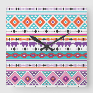 Horloge Carrée Aztec South West Tribal