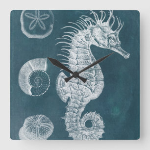 Horloge Carrée Azure Seahorse Study I
