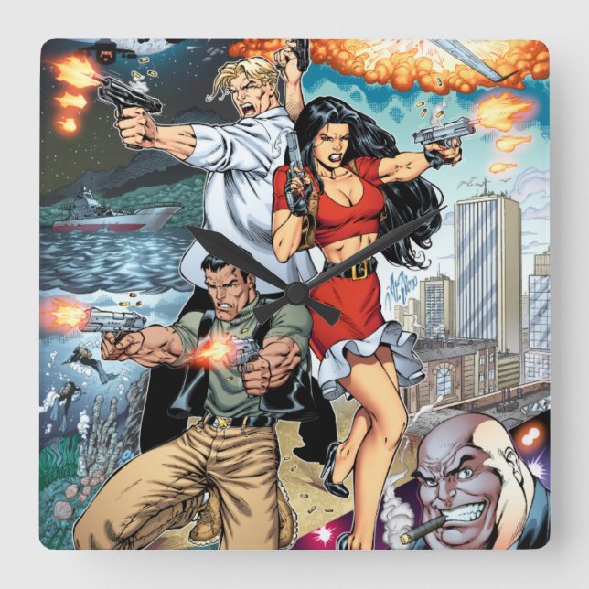 Horloge Carrée B@stard Stew Action Adventure Art par Al Rio (Recto)