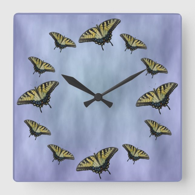 Horloge Carrée Babflies dans les clouds. (Recto)