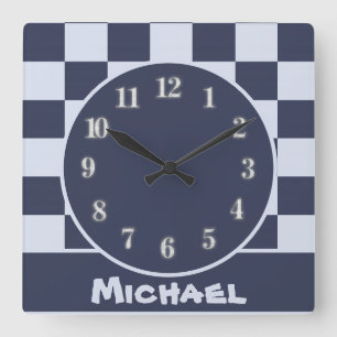 Horloge Carrée Baby Blue Boy Geometry Carré Motif Quilt Baby