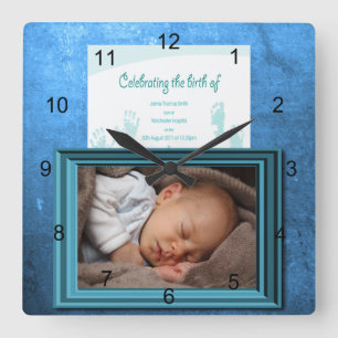 Horloge Carrée Baby Boy Birth Photo Keepsaké