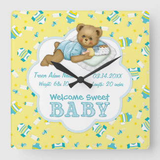 Horloge Carrée Baby Boy Teddy Bear