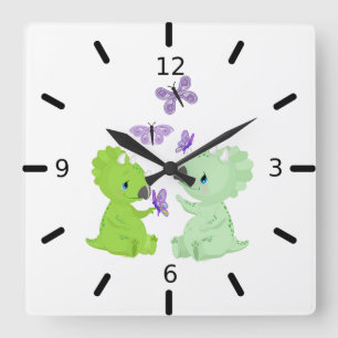 Horloge Carrée Baby Dinosaures et Butterflies
