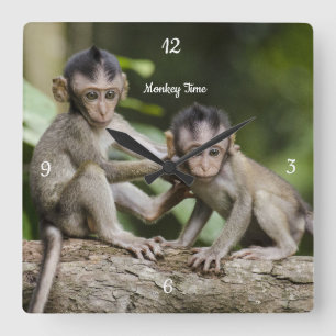 Horloge Carrée Baby Monkey Wall Clock