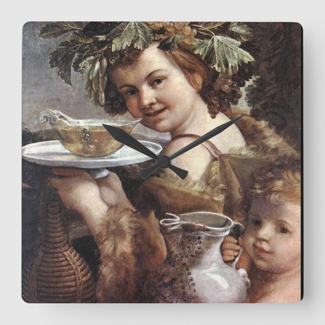 HORLOGE CARRÉE BACCHUS, RAISINS ET VIN BLANC (Recto)