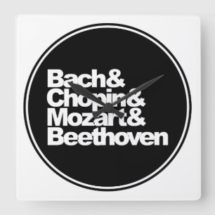 Horloge Carrée Bach et Chopin et Mozart et Beethoven