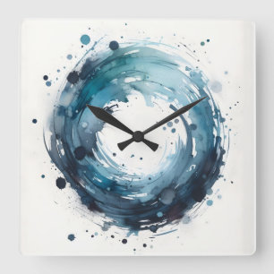 Horloge Carrée bague aquarelle abstraite