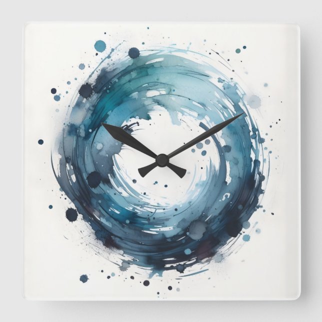 Horloge Carrée bague aquarelle abstraite (Recto)