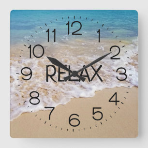 Horloge Carrée Bahamas Beach Ocean Surf avec texte