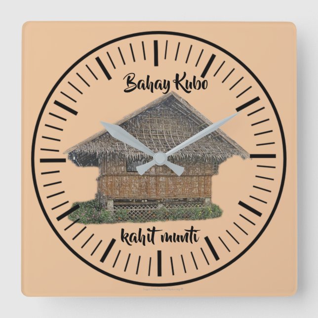 Horloge Carrée Bahay kubo kahit munti "couleur bahay kubo naturel (Recto)