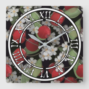 Horloge Carrée Baies rouges