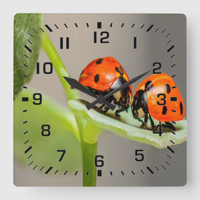 Horloge Carrée Baiser Ladybugs (Recto)