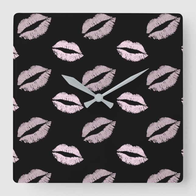 Horloge Carrée Baisers Rose Argenté (Recto)