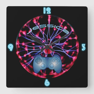 Horloge Carrée Bal JEU DE FILLES Plasma Ball Personnalisé NEON Ho