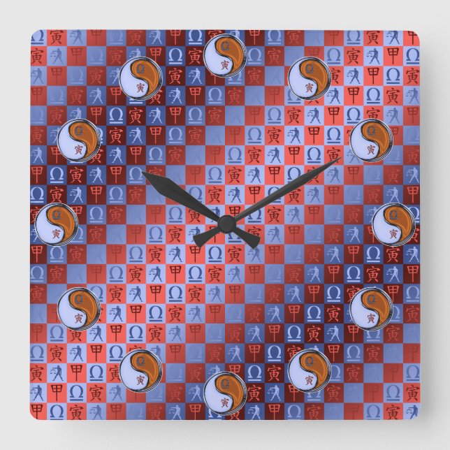 Horloge Carrée Balance & Tigre de Bois (Recto)
