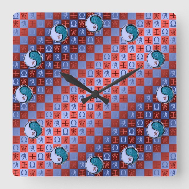 Horloge Carrée Balance & Tigre d'eau (Recto)