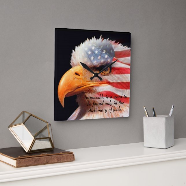 Horloge Carrée Bald Eagle 4 juillet affiche 13 (Bureau)