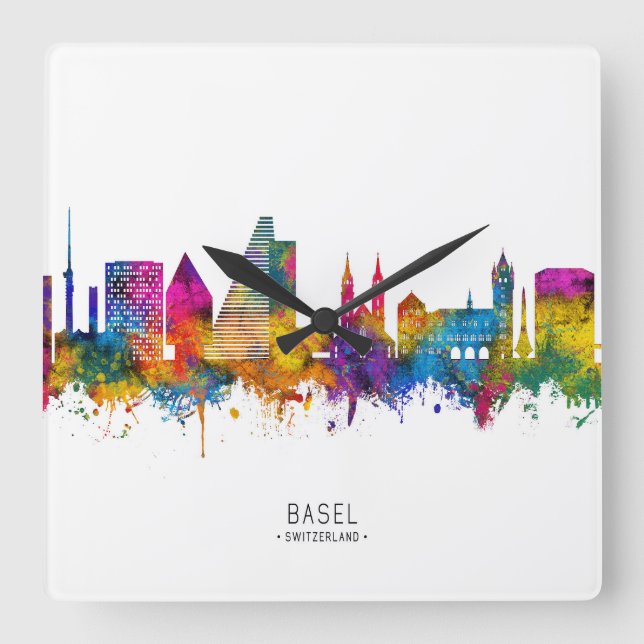 Horloge Carrée Bâle Suisse Skyline (Recto)