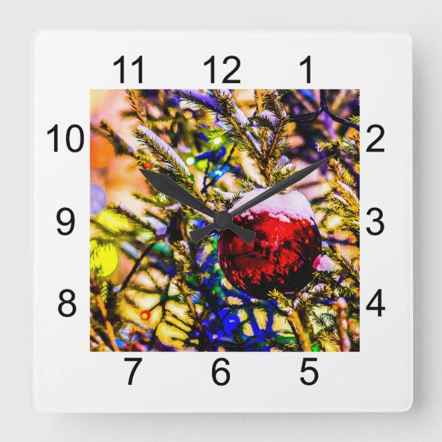 Horloge Carrée Ball rouge Noël (Recto)