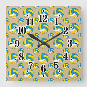 Horloge Carrée Balle de volley-ball en dessin