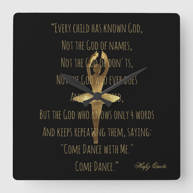 Horloge Carrée Ballerina Inspirational Dance Citation École de Ba (Recto)