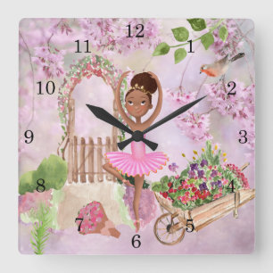Horloge Carrée Ballerine African America Girl in Garden Ballet