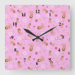 Horloge Carrée Ballerine rose précieuse