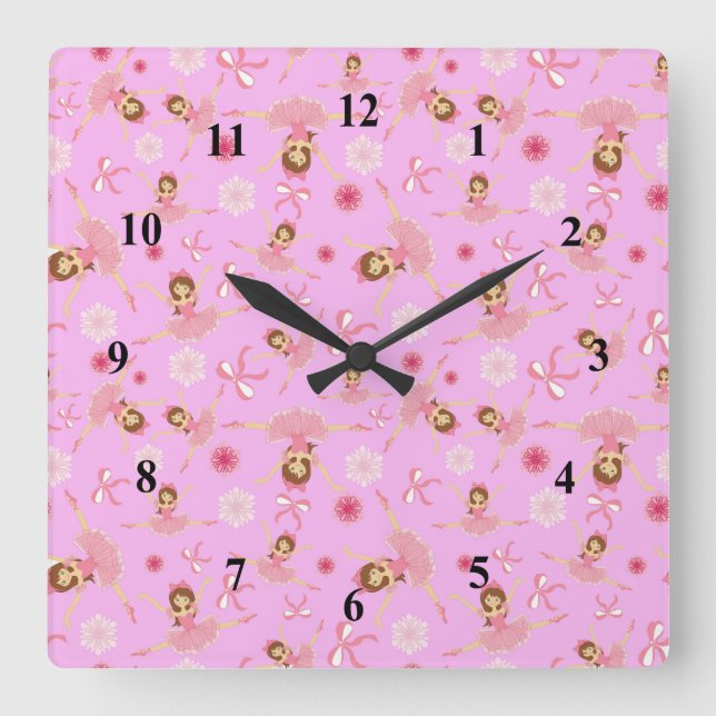 Horloge Carrée Ballerine rose précieuse (Recto)