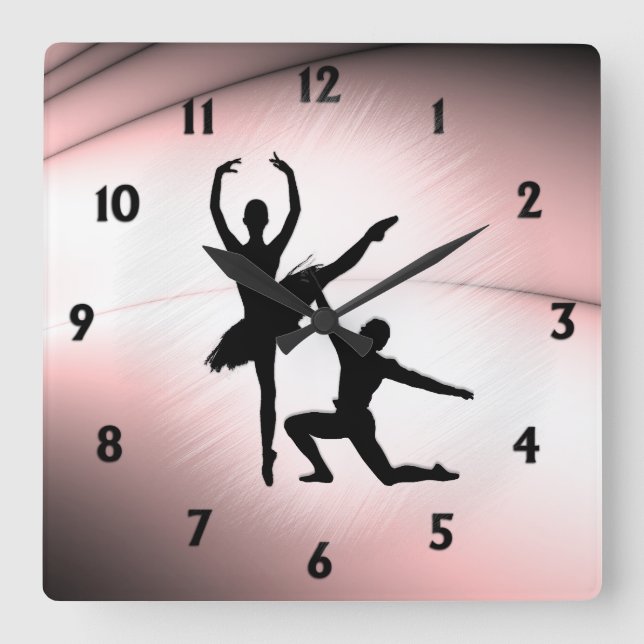 Horloge Carrée Ballet Couple Danse Accent rose (Recto)