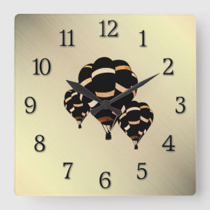 Horloge Carrée Ballons à Air Chaud Aspect Rustique avec Chiffres 