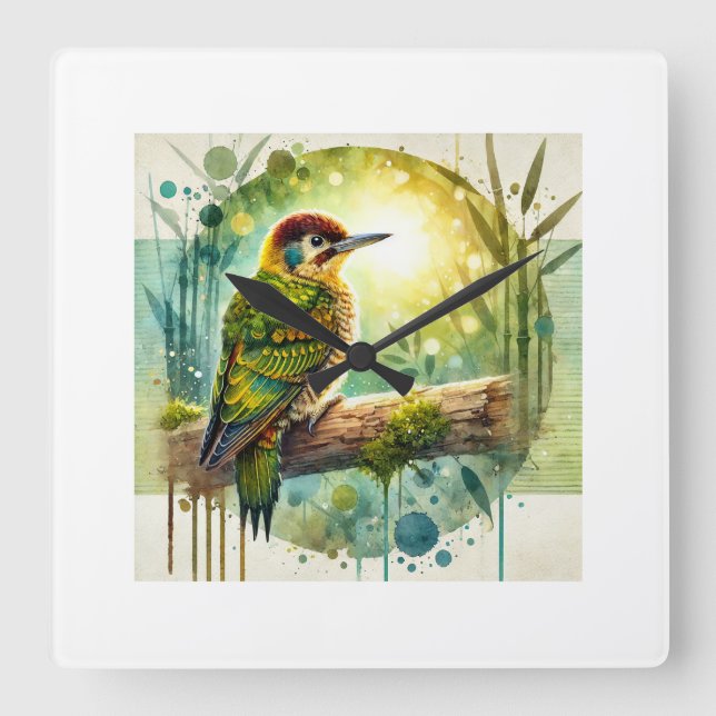 Horloge Carrée Bamboo woodpecker 110924AREF101 - Watercolor (Recto)