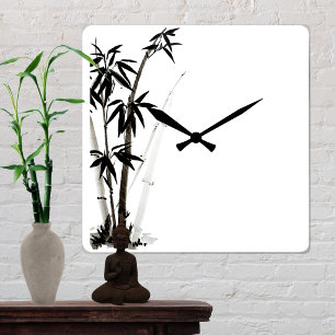 Horloge Carrée Bambou noir - Encre