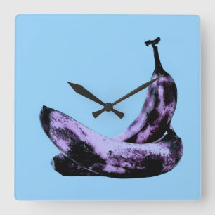 Horloge Carrée Bananes roses Pop Art