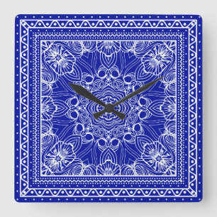 Horloge Carrée Bandanna bleu et blanc