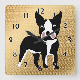 Horloge Carrée Bande dessinée de Boston Terrier