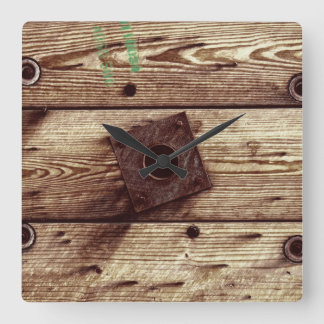 Horloge Carrée Bandes de bois rustique industriel
