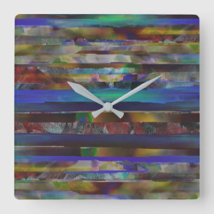 Horloge Carrée Bandes déchirées de textures numériques colorées