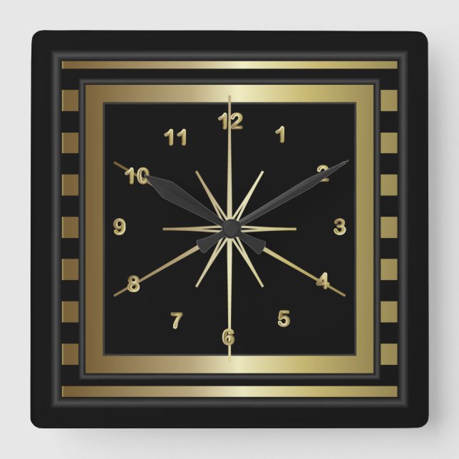 Horloge Carrée Bandes noires et dorées (Recto)