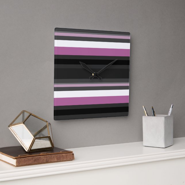 Horloge Carrée Bandes noires, grises et blanches (Bureau)