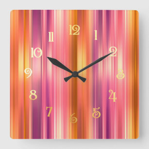Horloge Carrée Bandes orange et rose