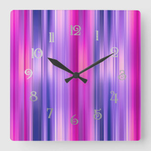 Horloge Carrée Bandes roses et violettes