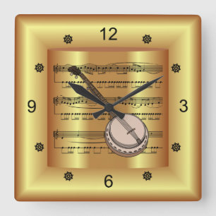 Horloge Carrée Banjo. Curved Sheet Music.
