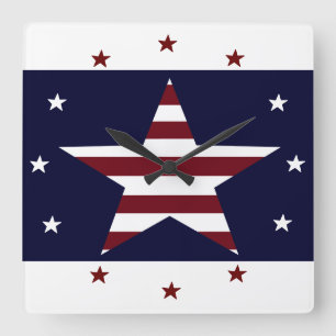 HORLOGE CARRÉE BANNIÈRE ÉTOILÉE WALLCLOCK PATRIOTIQUE