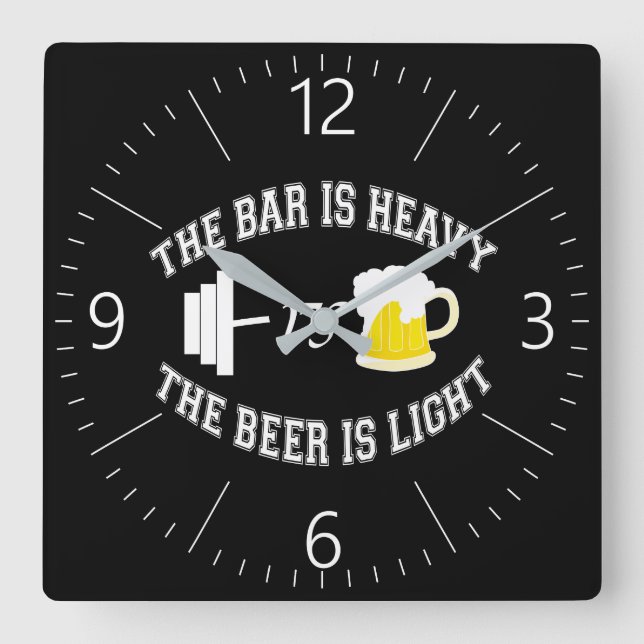 Horloge Carrée Barbell vs bière (Recto)
