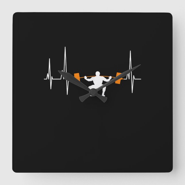 Horloge Carrée Barbell Weightlifting Heartbeat Bodybuilding (Recto)